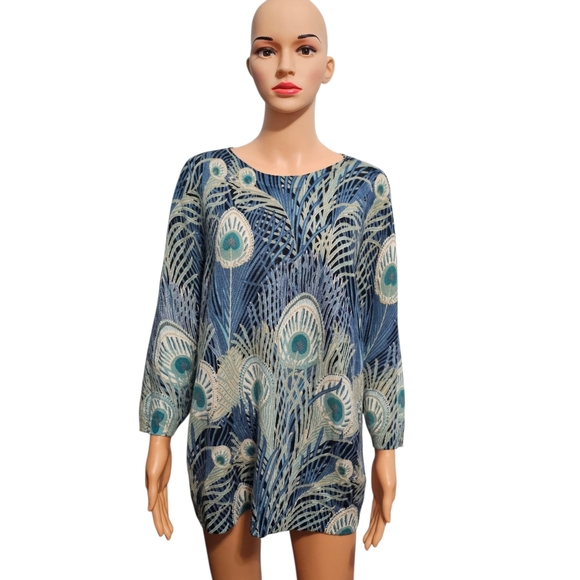 Talbots Pure Cashmere Peacock Feather Crew Neck Sweater Sz 2X - Picture 2 of 5